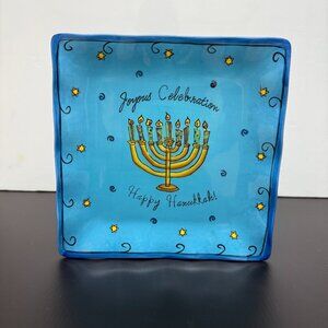 Bundle of 2  Joyous Celebration Happy Hanukkah Square Dessert Plate Sue Zipkin